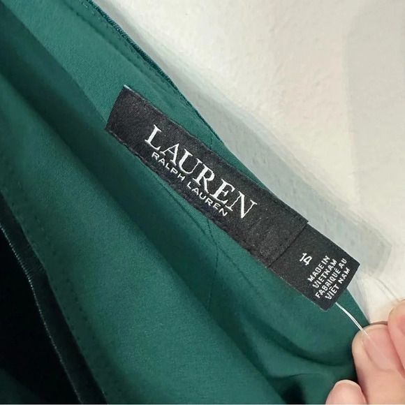 Lauren Ralph Lauren Chiffon One Shoulder Bow Forest Green Dress Sz 14 NWT - Picture 9 of 15